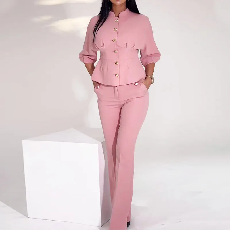 50%off💗Stylish Pink Waist Cinching Top & Pants Set