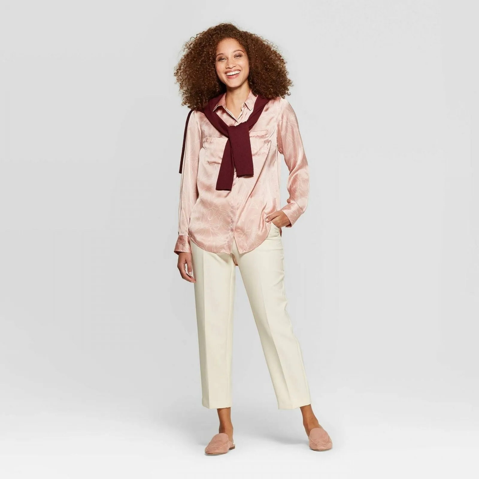 A New Day Relaxed Fit Long Sleeve Collared Button-Down Blouse