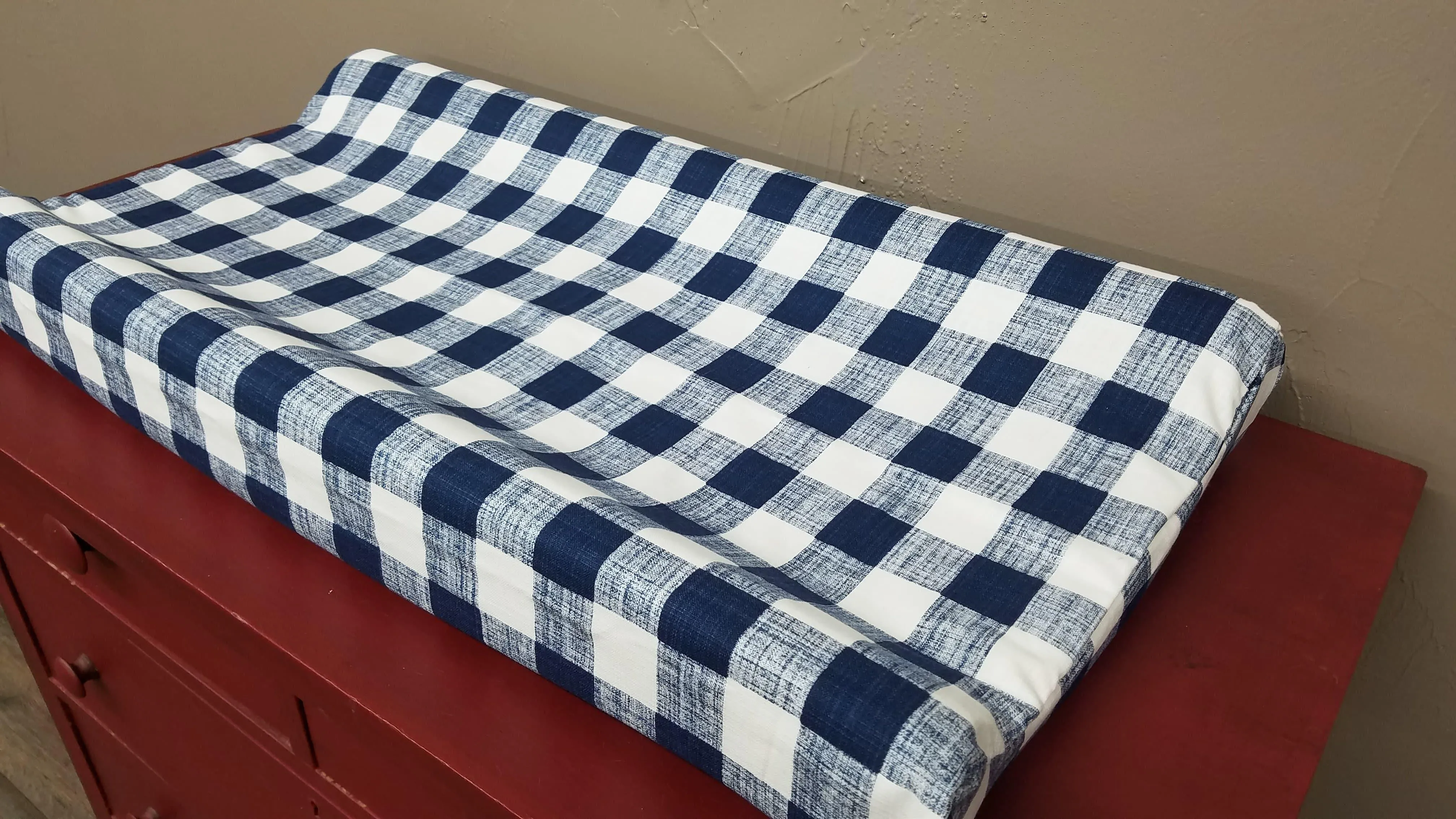 Changing Pad Cover -Denim Navy Check Farmhouse Changing Pad Cover