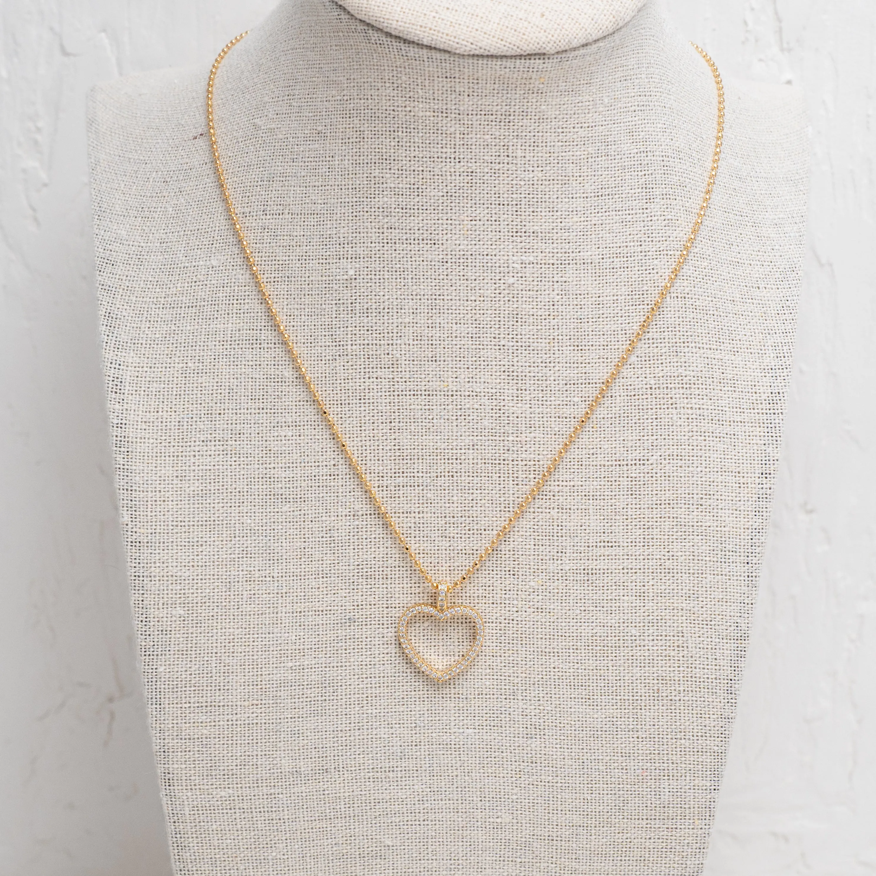 Clear Stone Heart Charm Necklace