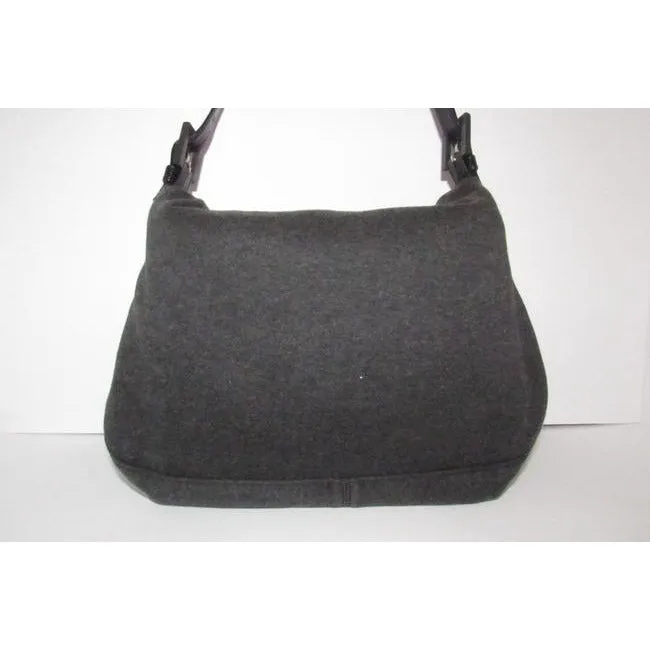 Fendi Shoulder Bag Jersey Mamma Forever Jerseypatent Charcoal Grayblack Wool And Leather Baguette