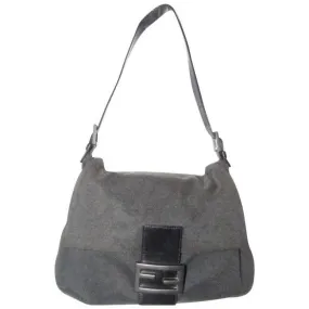 Fendi Shoulder Bag Jersey Mamma Forever Jerseypatent Charcoal Grayblack Wool And Leather Baguette