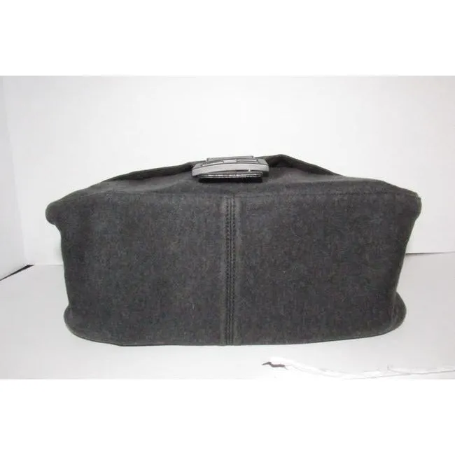 Fendi Shoulder Bag Jersey Mamma Forever Jerseypatent Charcoal Grayblack Wool And Leather Baguette