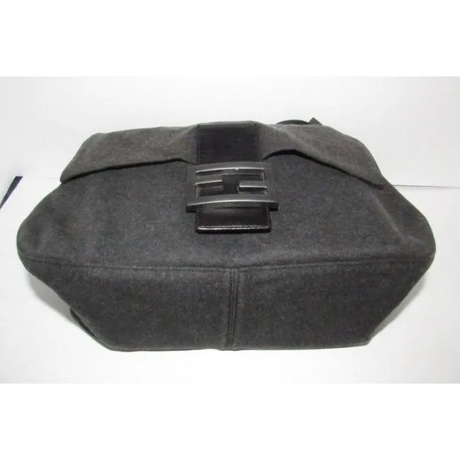 Fendi Shoulder Bag Jersey Mamma Forever Jerseypatent Charcoal Grayblack Wool And Leather Baguette