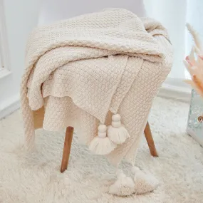Large Knitted Blanket with Tassels 110x240cm