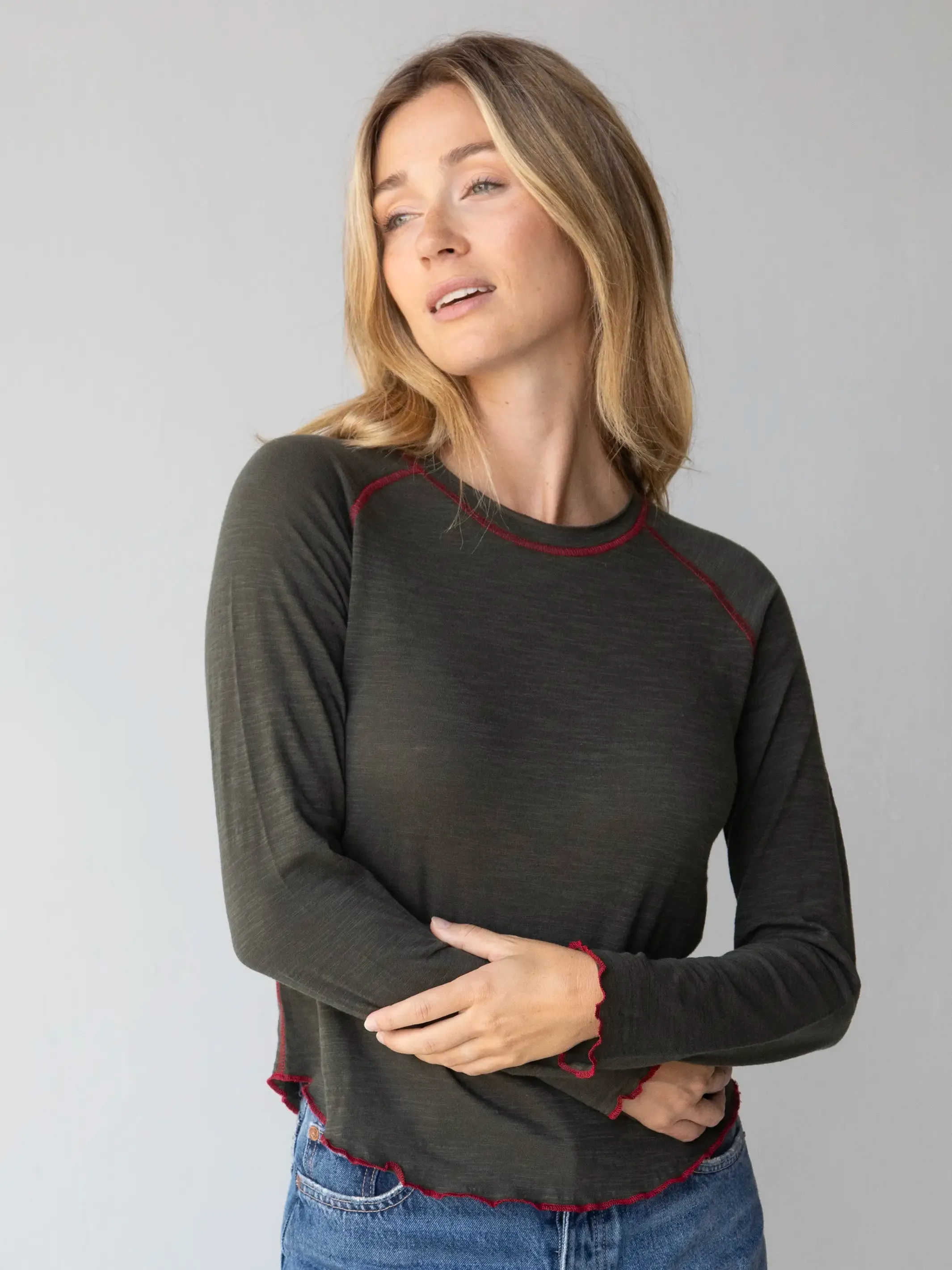 Lily Cotton Long Sleeve Tee Shirt - Charcoal