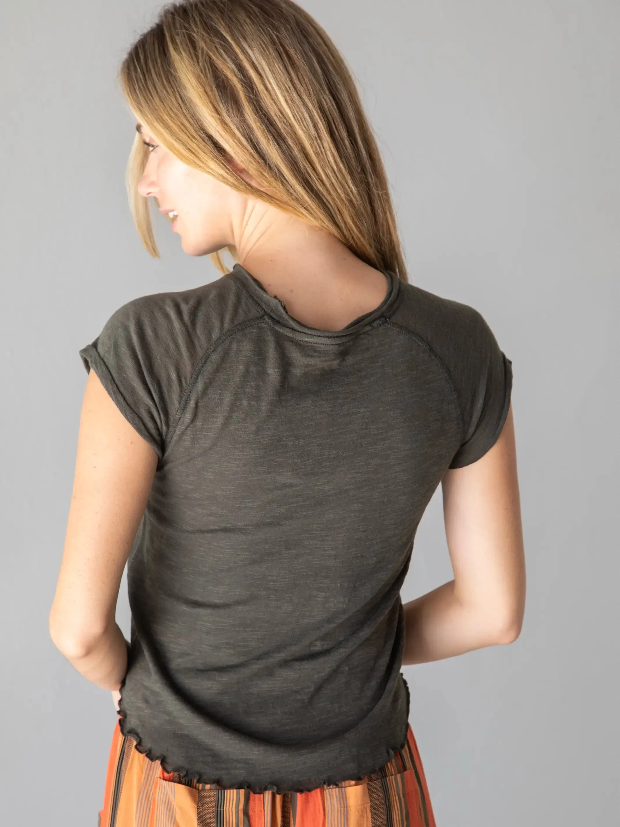 Lily Cotton Short Sleeve Tee Shirt - Charcoal