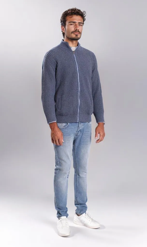 o202257-ZIP-UP KNIT SWEATER - BLUE