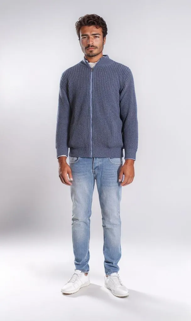 o202257-ZIP-UP KNIT SWEATER - BLUE