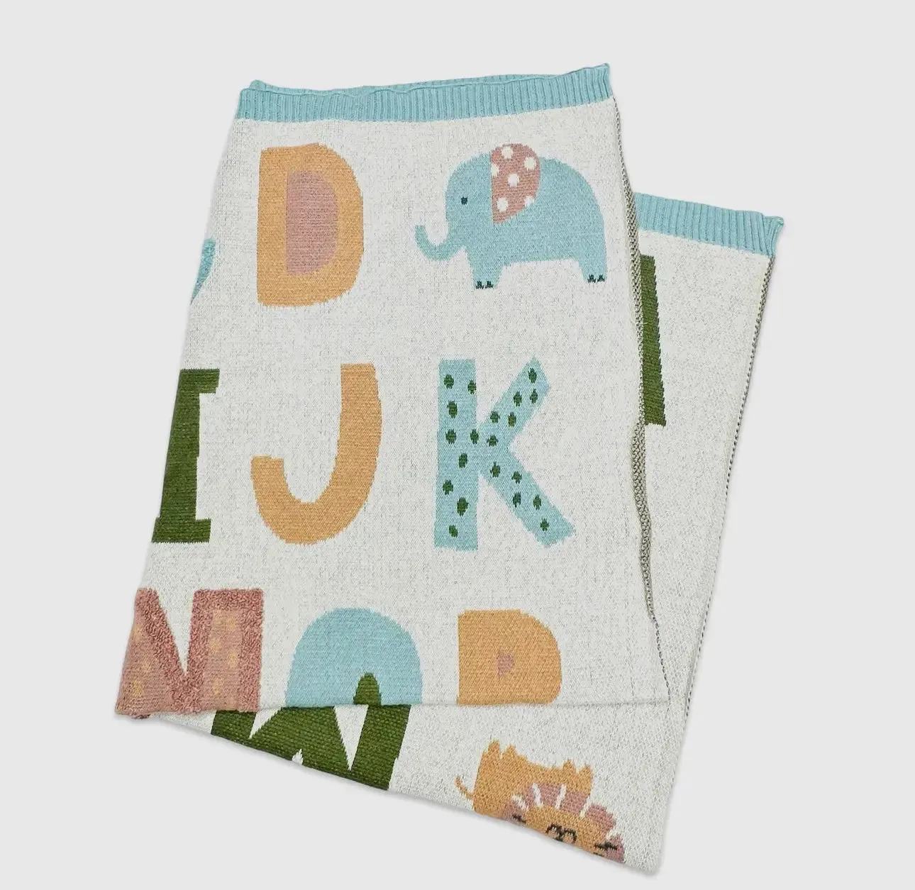 Organic Baby Blanket- Alphabet Natural/ Blue
