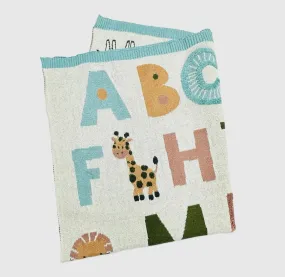 Organic Baby Blanket- Alphabet Natural/ Blue