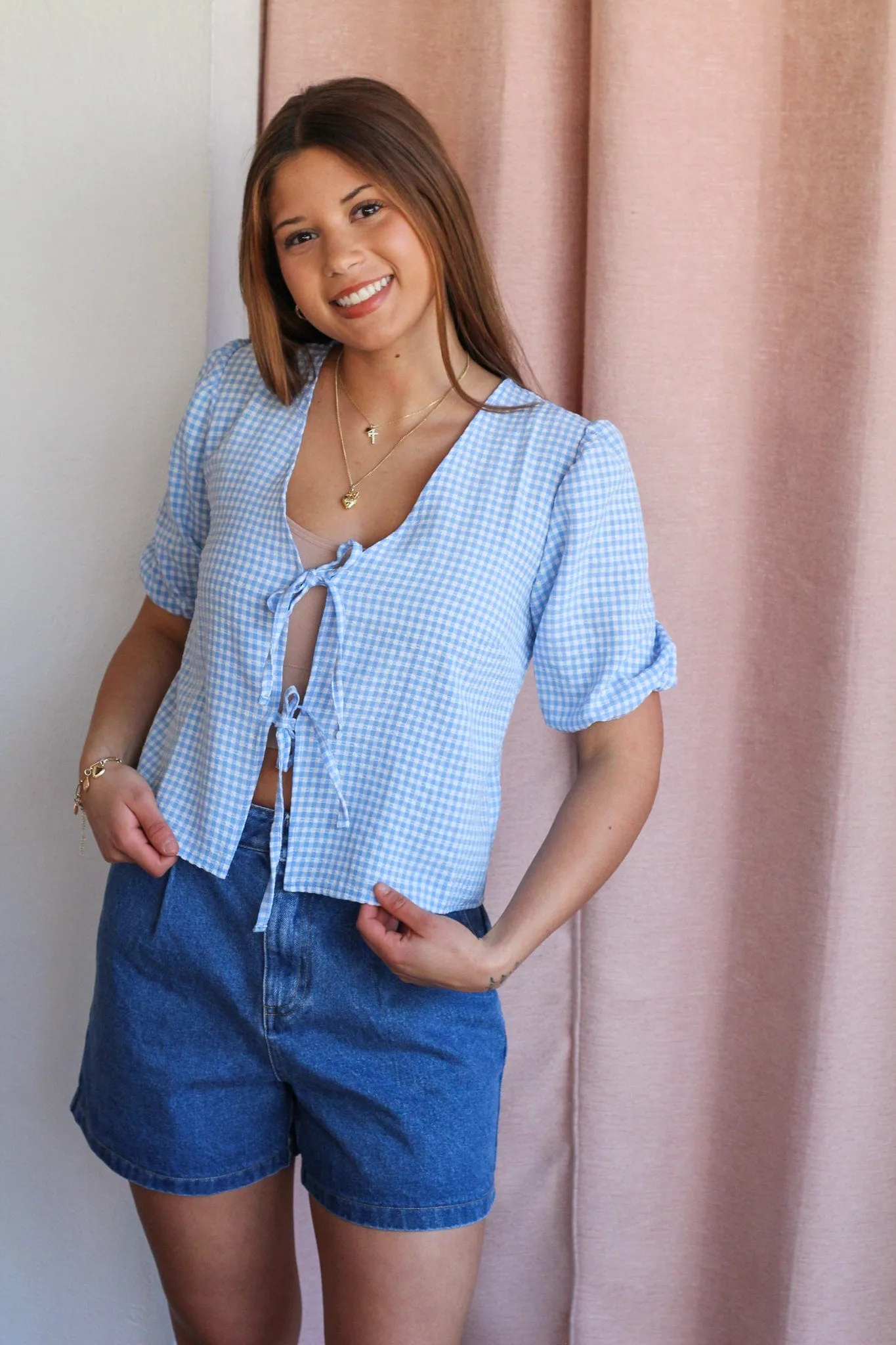 Paris Gingham Tie Front Top- Two Colors!