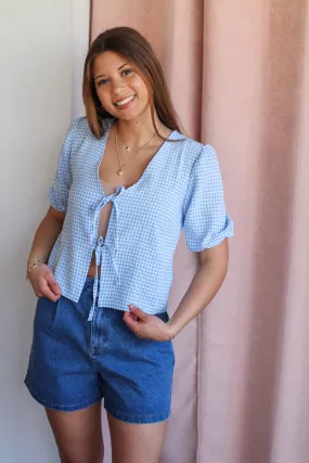 Paris Gingham Tie Front Top- Two Colors!