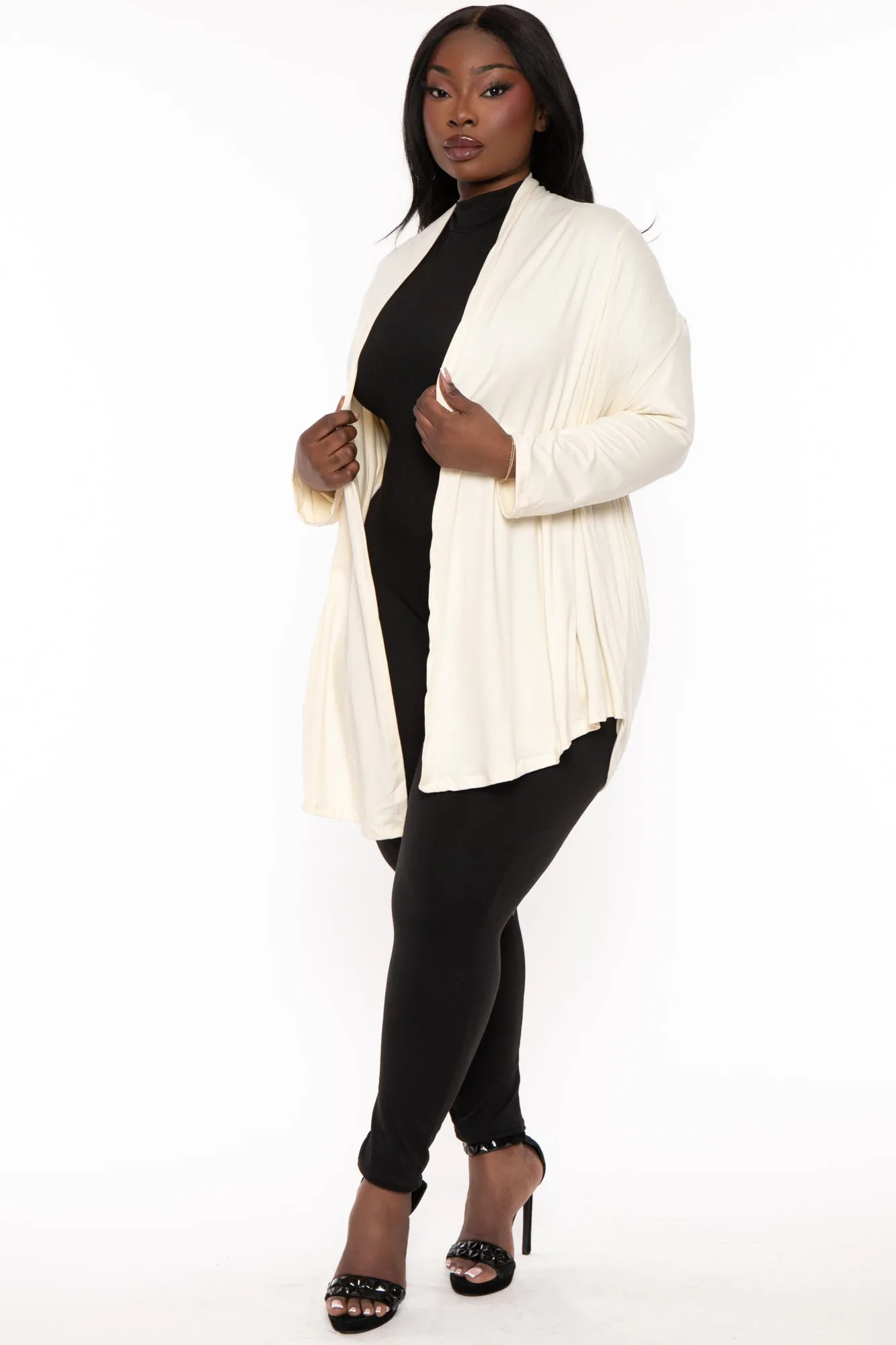 Plus Size Gayle Drape  Cardigan - Ivory