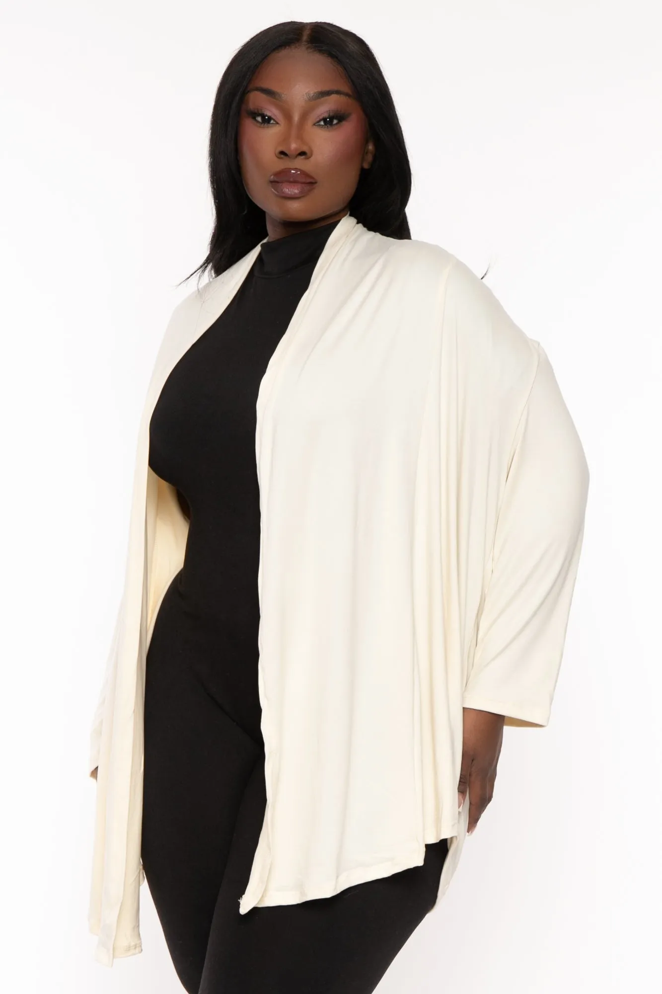 Plus Size Gayle Drape  Cardigan - Ivory