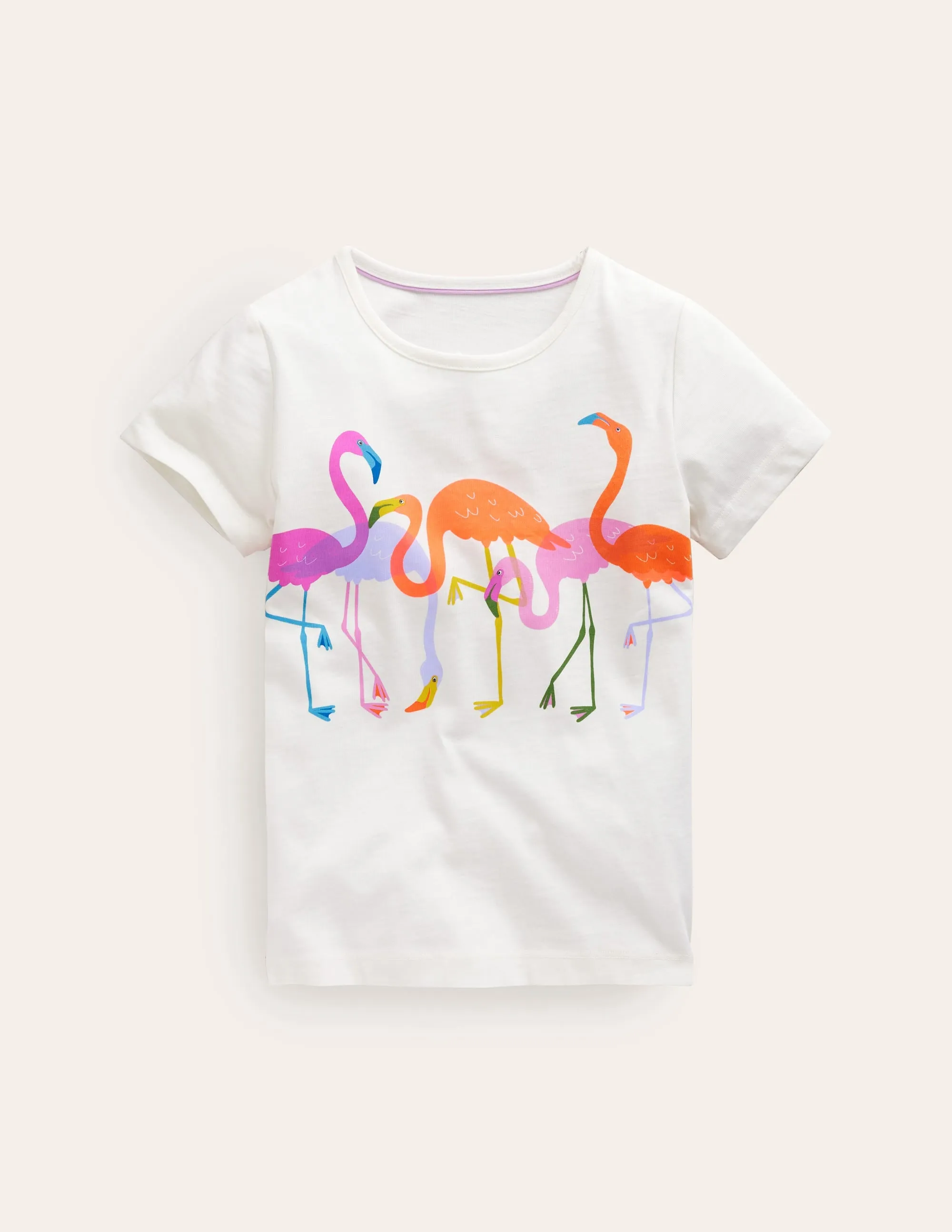 Printed Graphic T-Shirt-Ivory Flamingos