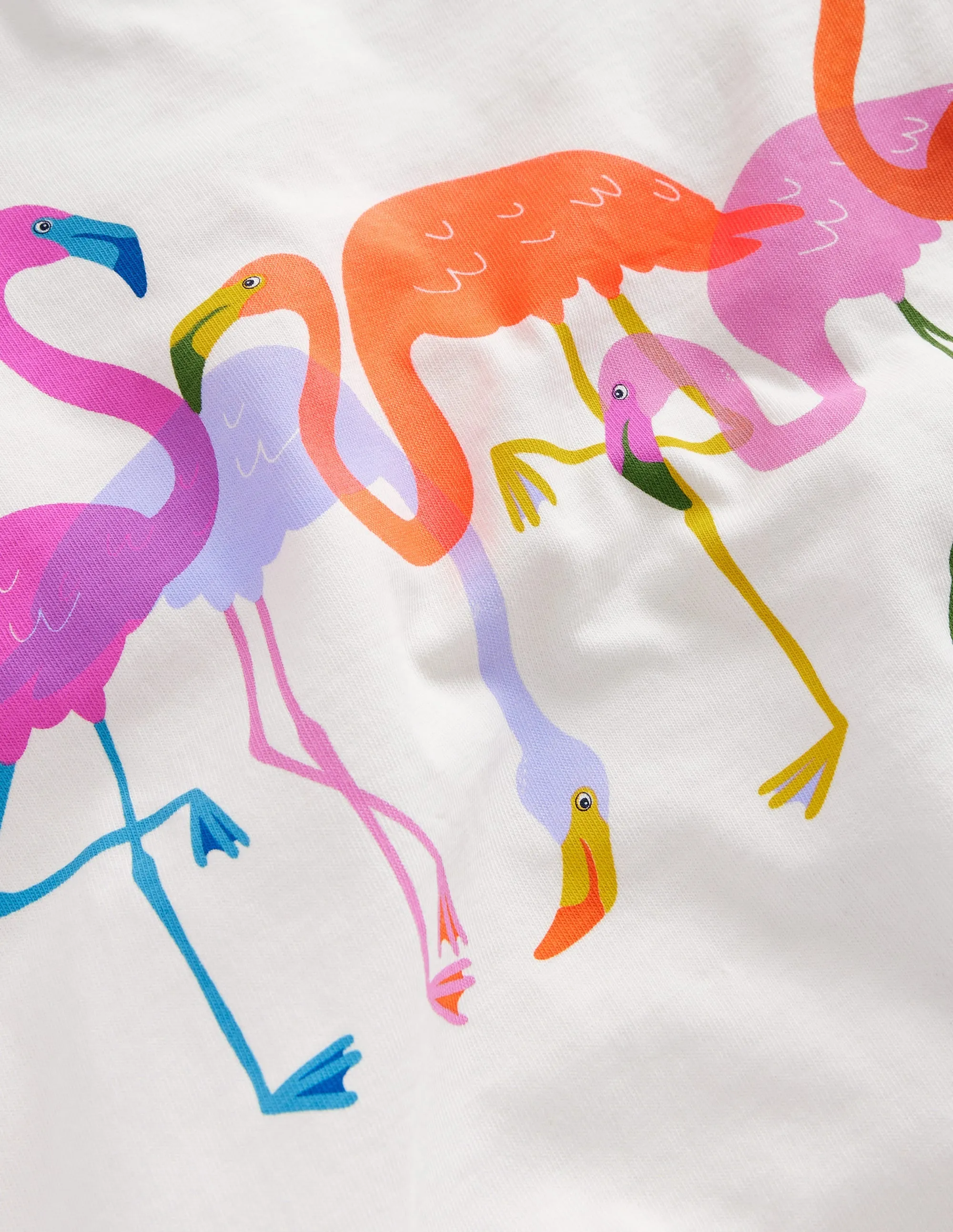 Printed Graphic T-Shirt-Ivory Flamingos
