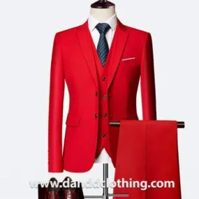Red 3 Piece 100% Wool Suits For Men