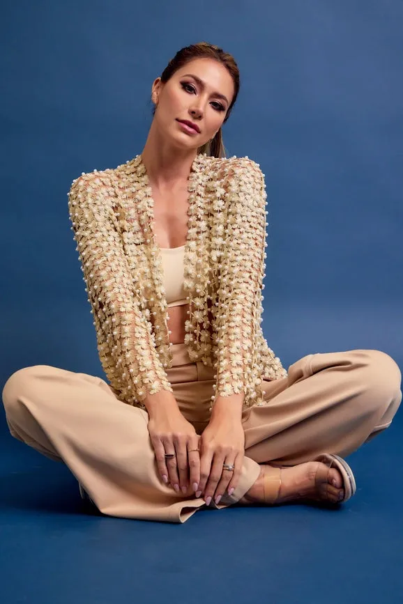Set On You Pearl Crochet Flower Cardigan GOLD