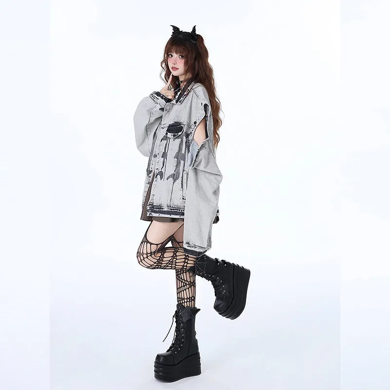 Sweet Retro Style Gray Loose Denim Jacket