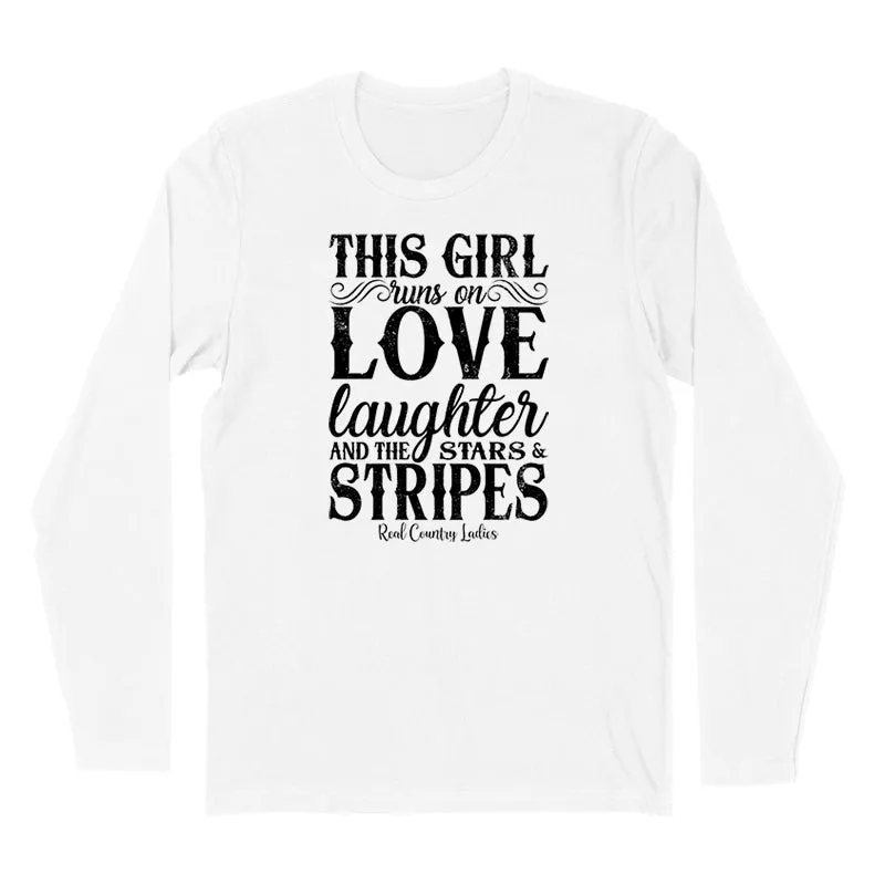 This Girl Runs On Stars And Stripes Black Print Hoodies & Long Sleeves