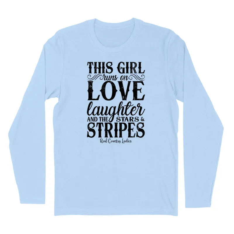 This Girl Runs On Stars And Stripes Black Print Hoodies & Long Sleeves