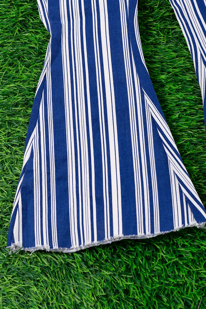 Vertical stripe on blue bootcut denim pants. PNG60153002-SOL