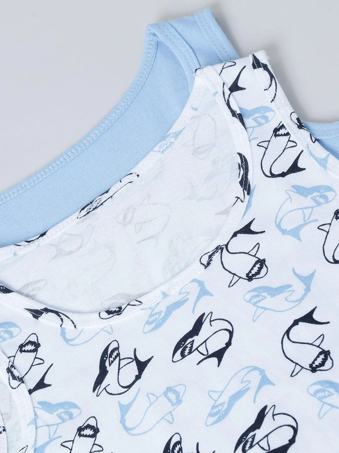 Vest - Shark All Over Print & Solid Blue (Pack of 2)