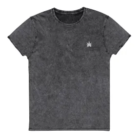 White Cannabis Leaf Denim T-Shirt