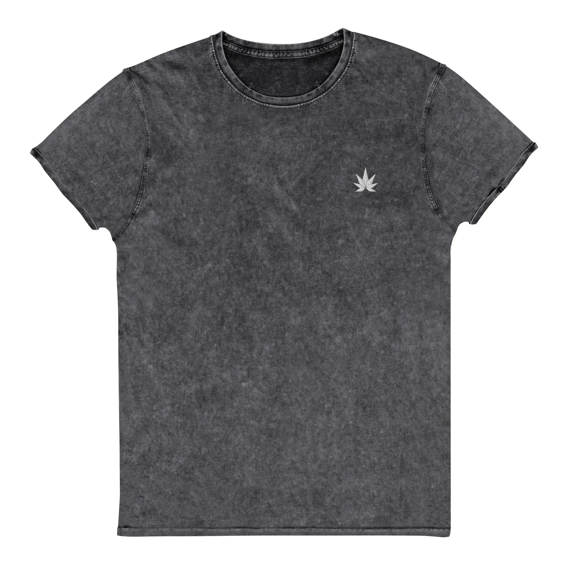White Cannabis Leaf Denim T-Shirt