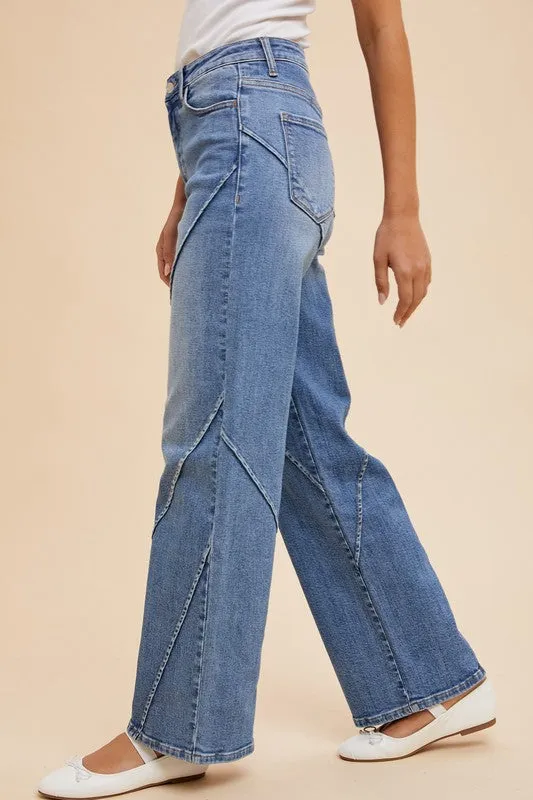 Wide-Leg Jeans with Decorative Seams