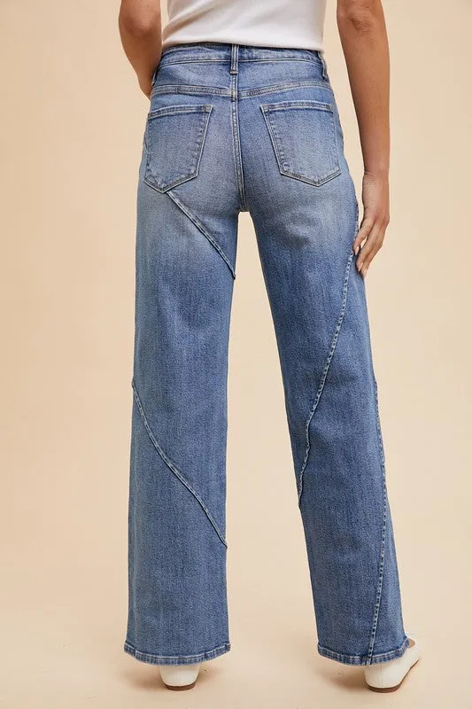 Wide-Leg Jeans with Decorative Seams