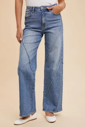 Wide-Leg Jeans with Decorative Seams