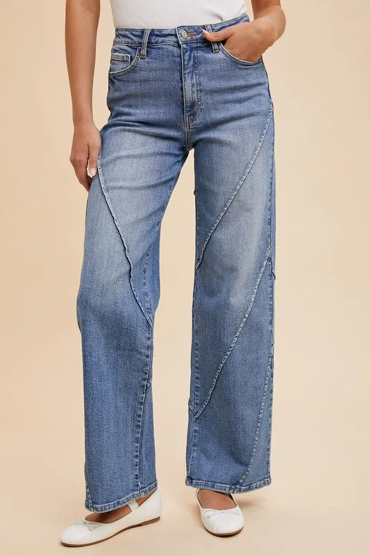Wide-Leg Jeans with Decorative Seams
