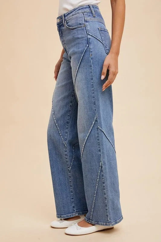Wide-Leg Jeans with Decorative Seams