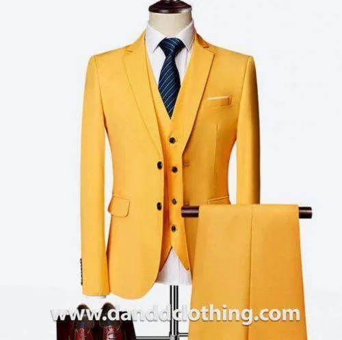 Yellow 3 Piece 100% Wool Suits For Men